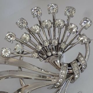 Vintage Pennino Sterling Silver Crystal Rhinestone Flower Brooch