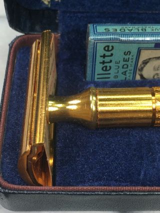 Gillette Gold Tech Safety Razor W/Case USA VTG NOS 4 6