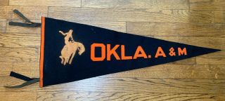 Vtg Early Felt Pennant Okla A&m Aggies Oklahoma Football Sewn W/ Leather Horse
