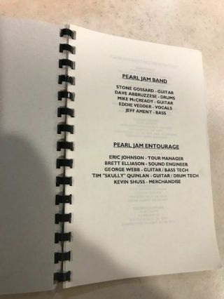 Pearl Jam tour book itinerary 1992 Rare Eddie Vedder Mike McCready not signed 2