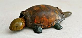 Vintage Tin Litho Bobble Head And Tail Turtle Toy