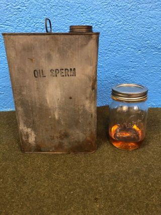 Vintage Rare Sperm Oil Tin 6 1/2”x 4”x 9 1/2” Whale Oil 2 1/2 Pints Sperm Oil