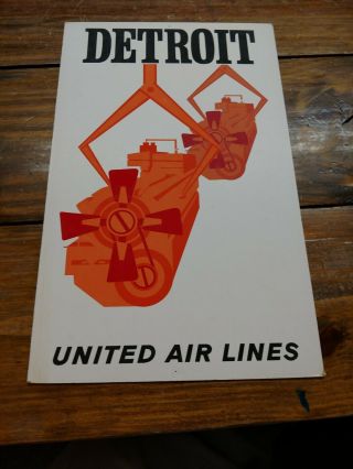 Detroit Michigan United Airlines Vintage Travel Advertisement Poster