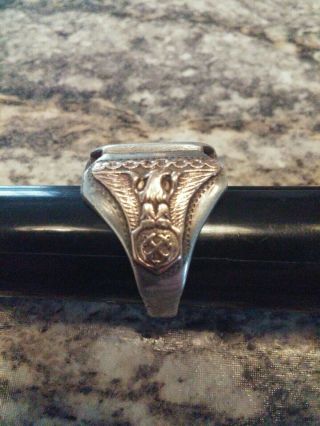 Vintage US Military Sterling 10k Gold Men ' s Ring Size 11 Signet Trench Art 2