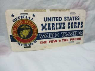 Vintage Official U S Marine Corps World Traveler Member Metal License Plate,