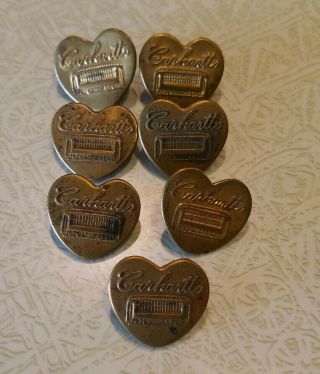 7 Vintage Carhartt Overall Buttons Brass Metal Heart Shaped Trolly 7/8 "