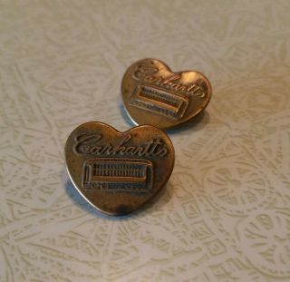 7 Vintage Carhartt Overall Buttons Brass Metal Heart Shaped Trolly 7/8 