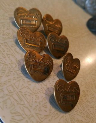 7 Vintage Carhartt Overall Buttons Brass Metal Heart Shaped Trolly 7/8 