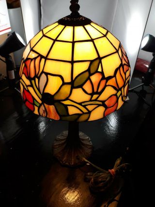 Vintage 12” Tiffany Style Stained Glass Small Accent Desk Lamp Night Light