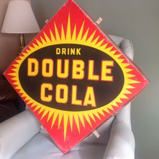 Vintage DOUBLE COLA soda Pop Gas Station 1940s Embossed Metal Sign 11