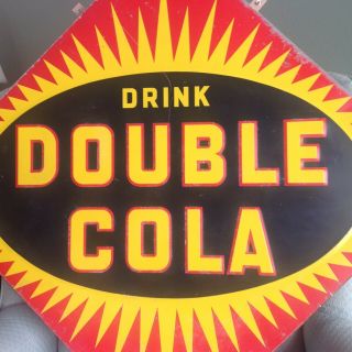 Vintage DOUBLE COLA soda Pop Gas Station 1940s Embossed Metal Sign 12