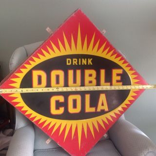 Vintage DOUBLE COLA soda Pop Gas Station 1940s Embossed Metal Sign 2