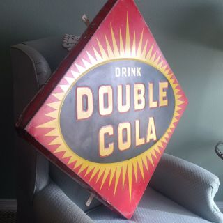 Vintage DOUBLE COLA soda Pop Gas Station 1940s Embossed Metal Sign 3