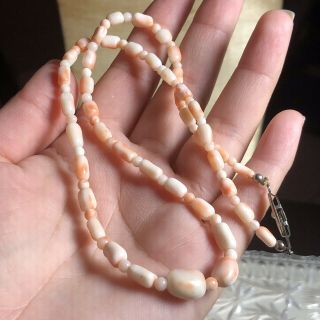 Vtg White Blush Pink Angel Skin Natural Coral Necklace Graduated Authentic Fine