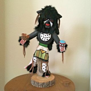 Navajo Vintage Black Buffalo Dancer Kachina Doll Handmade Artist Signed 1970 