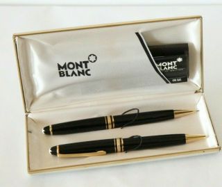 Vintage Mont Blanc Mechanical Pencil Ball Point Pen Set Black Gold Germany Flaw