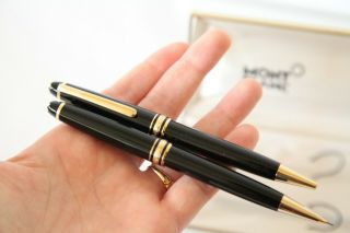 Vintage Mont Blanc Mechanical Pencil Ball Point Pen Set Black Gold Germany FLAW 5