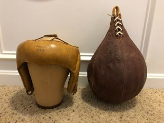 Antique Boxing Speed Bag And Vintage Reach Head Gear -