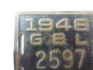 Vintage 1946 GLENDALE,  CALIFORNIA Bicycle License Plate Bike Metal Tag No.  2597 2