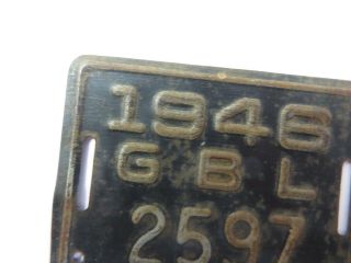 Vintage 1946 GLENDALE,  CALIFORNIA Bicycle License Plate Bike Metal Tag No.  2597 4