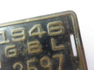 Vintage 1946 GLENDALE,  CALIFORNIA Bicycle License Plate Bike Metal Tag No.  2597 5