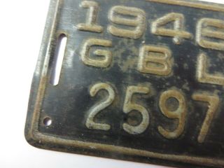 Vintage 1946 GLENDALE,  CALIFORNIA Bicycle License Plate Bike Metal Tag No.  2597 7