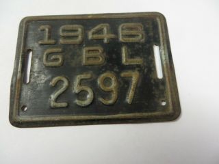 Vintage 1946 GLENDALE,  CALIFORNIA Bicycle License Plate Bike Metal Tag No.  2597 8