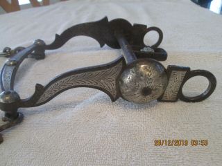 Vintage Buermann " Arizona " Ptn.  Silver Inlay Half Breed Bit W / Rein Chains