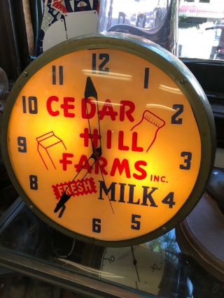 Vintage Cedar Hill Farms Inc Clock Advertising Sign Light Up Dualite Rare Store