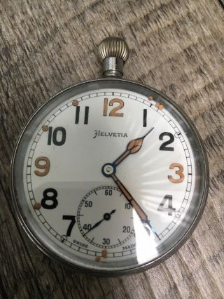 HELVETIA Vintage Military Pocket Watch - GS/TP P30303.  Swiss Made.  Running 2