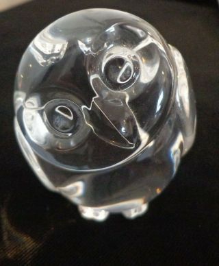 Vintage Signed Steuben Crystal Clear Glass Owl Hand Cooler Figurine