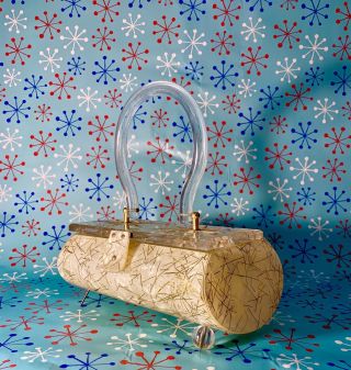 Vintage Lucite Purse Handbag 1950’s Marble Gold Confetti