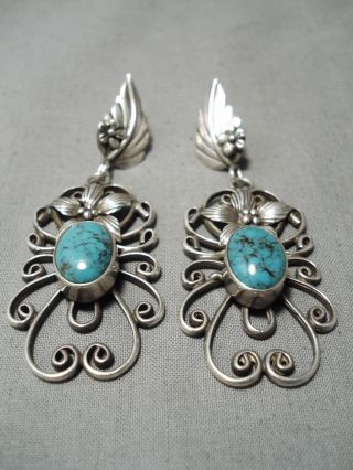 One Of Most Intricate Vintage Navajo Spider Turquoise Sterling Silver Earrings