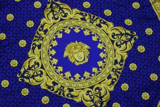 VERSACE Medusa Logo Silk Wool Scarf Gold Blue Atelier Versace Vintage RARE 2