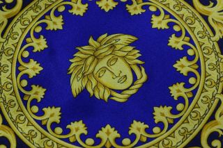 VERSACE Medusa Logo Silk Wool Scarf Gold Blue Atelier Versace Vintage RARE 3