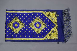 VERSACE Medusa Logo Silk Wool Scarf Gold Blue Atelier Versace Vintage RARE 4