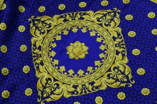 VERSACE Medusa Logo Silk Wool Scarf Gold Blue Atelier Versace Vintage RARE 8