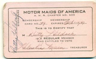 1947 Motor Maids Of America Vintage Membership Card Women S Motorcycle Club