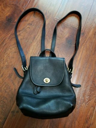 Vintage Coach Turn Lock Drawstring Black Leather Small Backpack 9960 Made In Usa