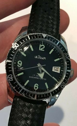 Lejour Vintage Wind Up Dive Watch In Keeping Time 35.  5mm