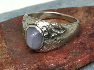 Art Deco 1930’s 10k White Gold Opaque Grey Stone Solitaire Ladies Ring