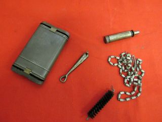 Wwii German K98 Cleaning Kit With Oiler,  Tin Can,  Chain,  Brush & Take Down Tool.