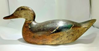 Vintage Early Hta Mallard Duck Decoy Paint Glass Eyes 18 " Signed