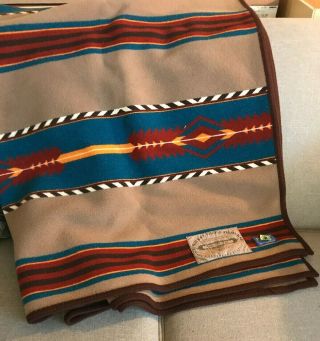 Vtg Pendleton Beaver State Wool Navajo Blanket Santa Fe Trail Retired 60 X 75