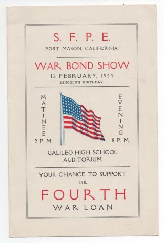 Wwii Program For A War Bond Show At Galileo High School San Francisco