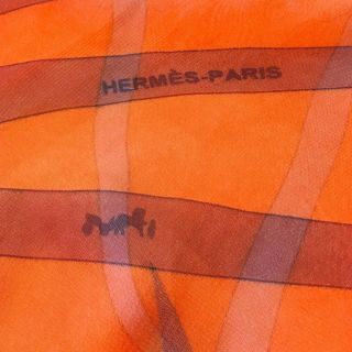 Vintage Hermes Paris Printed Silk Chiffon Dance Stole Scarf Equestrian Orange 12