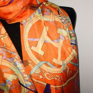 Vintage Hermes Paris Printed Silk Chiffon Dance Stole Scarf Equestrian Orange 5