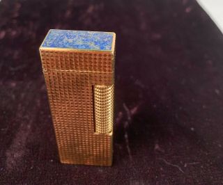 Vintage Gold Dunhill Lighter With Lapis Inlay Top