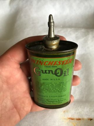 Vintage Handy Oiler Gun Oil Can Tin Lead Top Winchester Green Household Oil
