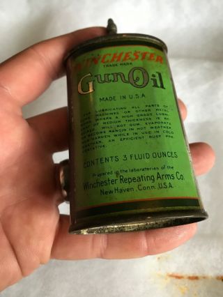 Vintage Handy Oiler Gun Oil Can Tin Lead Top Winchester Green Household Oil 2